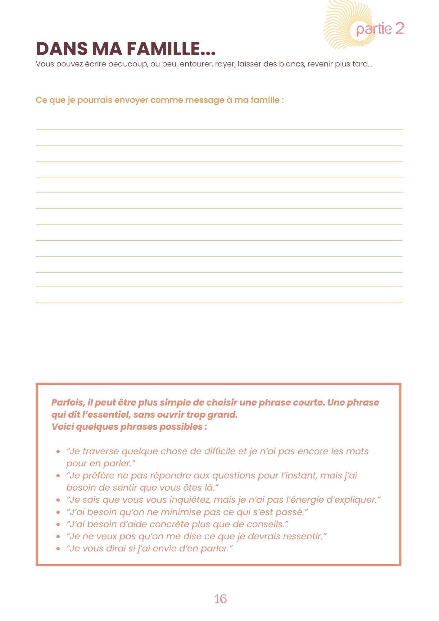 Page d'exemple du carnet Communiquer