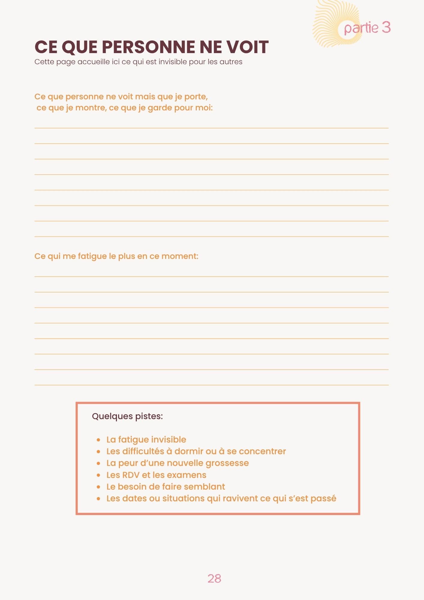 Page d'exemple du carnet Déposer
