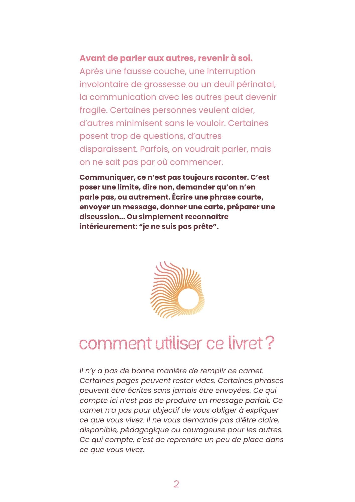 Page d'exemple du carnet Communiquer