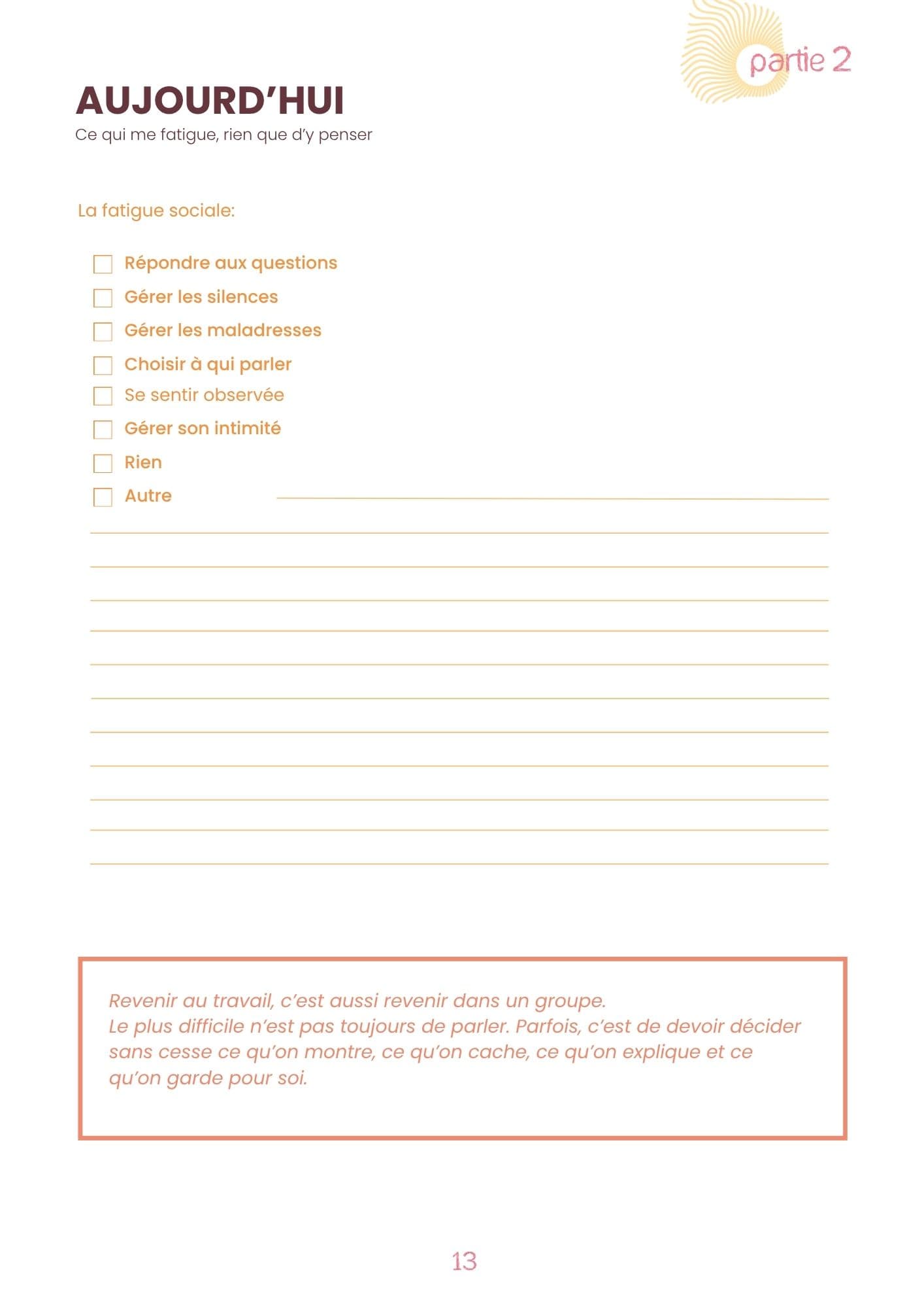 Page d'exemple du carnet Reprendre