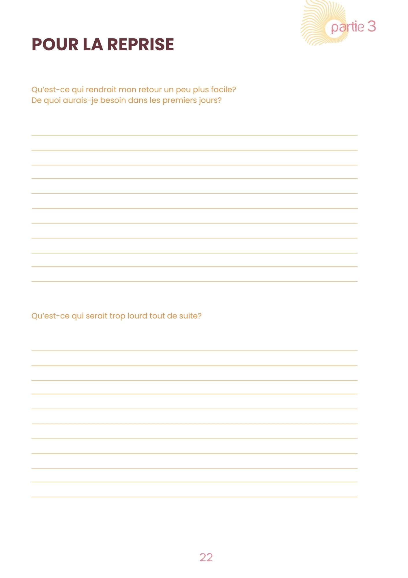 Page d'exemple du carnet Reprendre