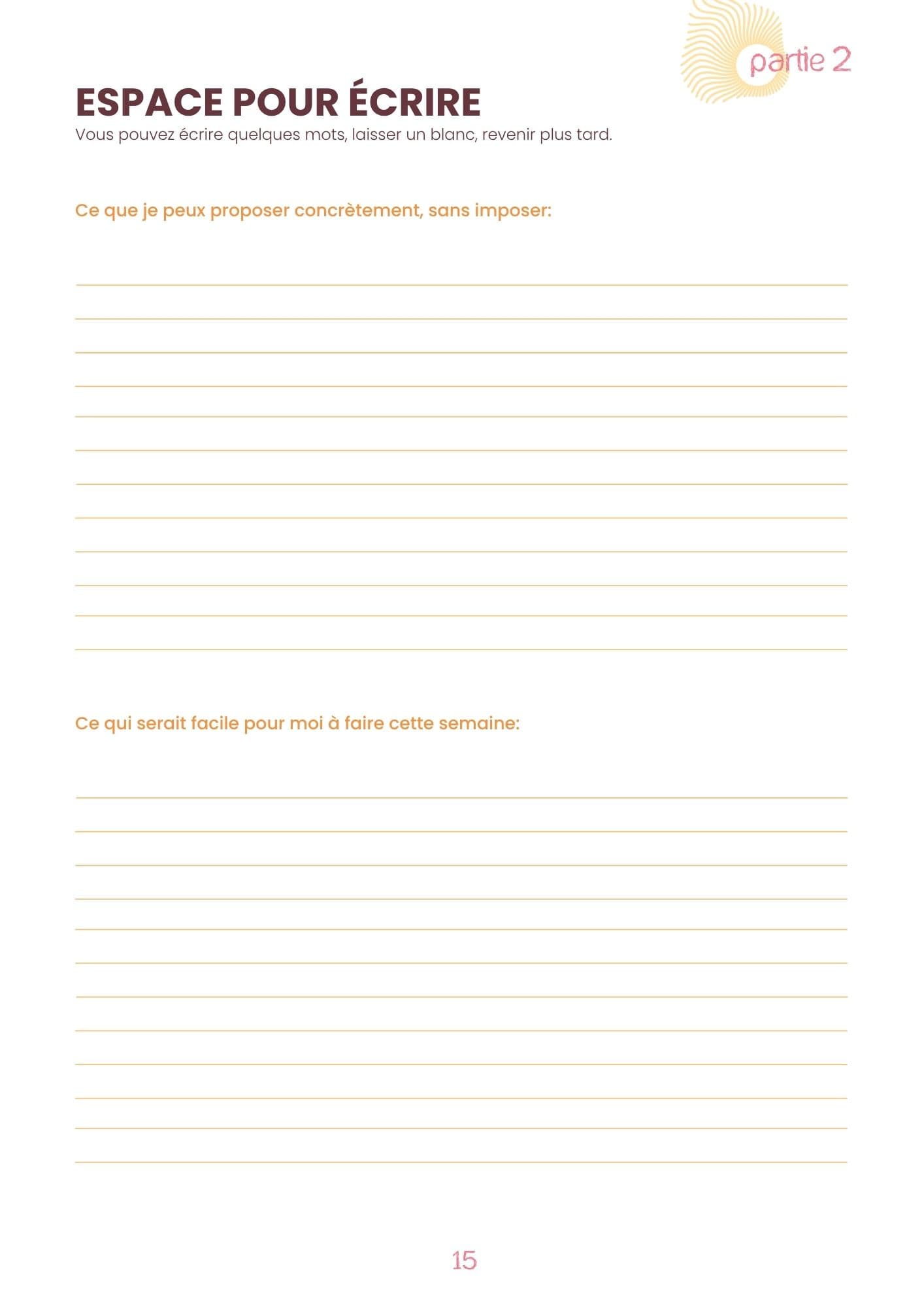 Page d'exemple du carnet Soutenir