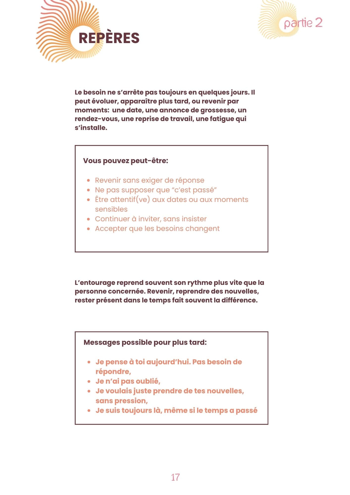 Page d'exemple du carnet Soutenir