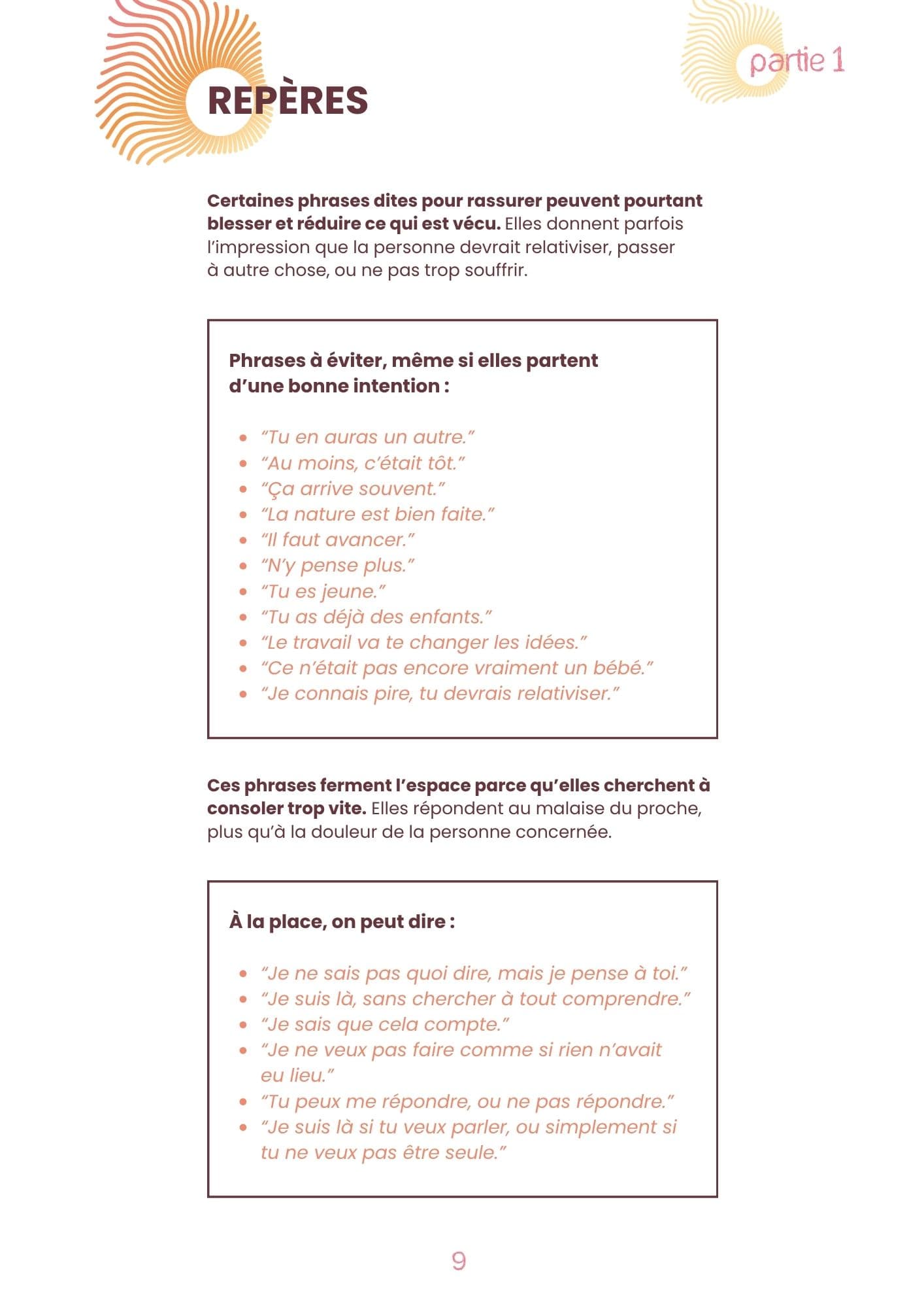 Page d'exemple du carnet Soutenir